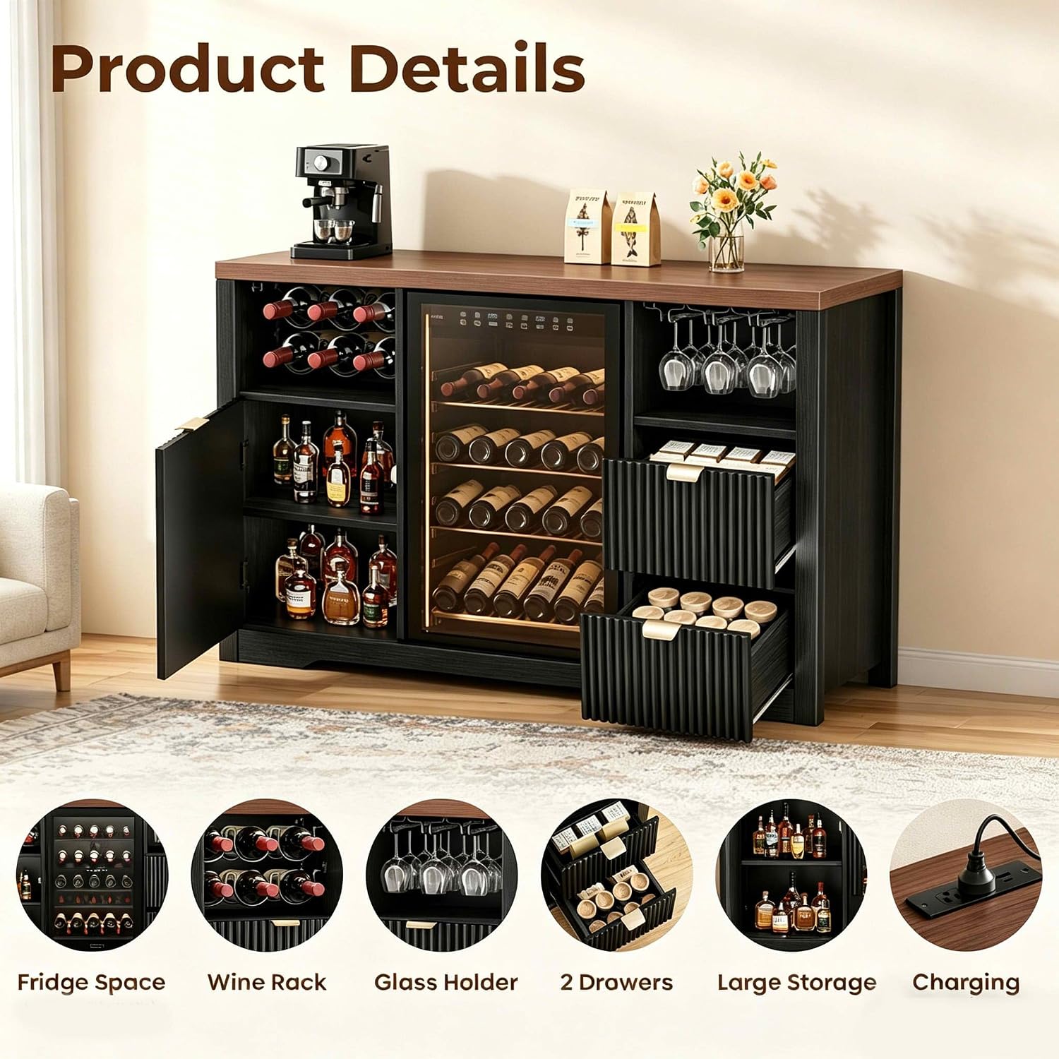 미니 냉장고 공간이 있는 커피 바 캐비닛, 수납 공간이 - Home Bar And Fridge 리뷰 및 가격