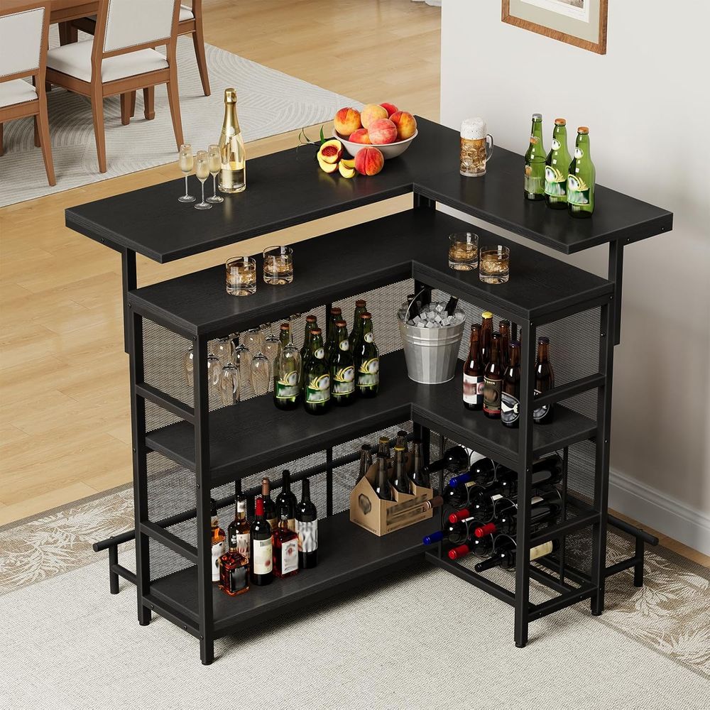 홈 바 유닛, L자형 바 테이블(잔 홀더 포함), 4단 - Home Bar And Cabinet 리뷰 및 가격