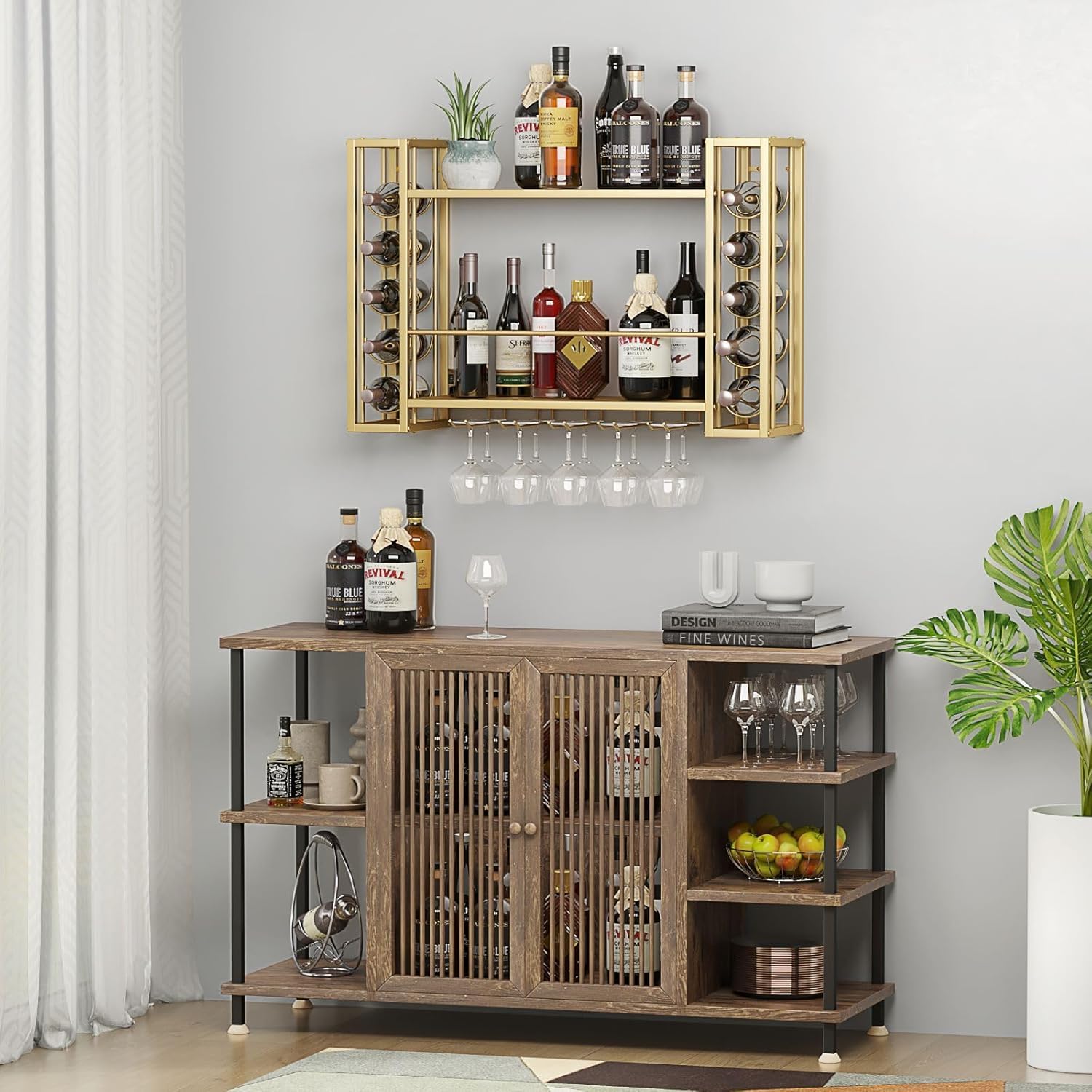 벽걸이형 와인랙, 와인잔걸이가 있는 벽걸이형 와인랙,  - Home Bar Shelf 리뷰 및 가격